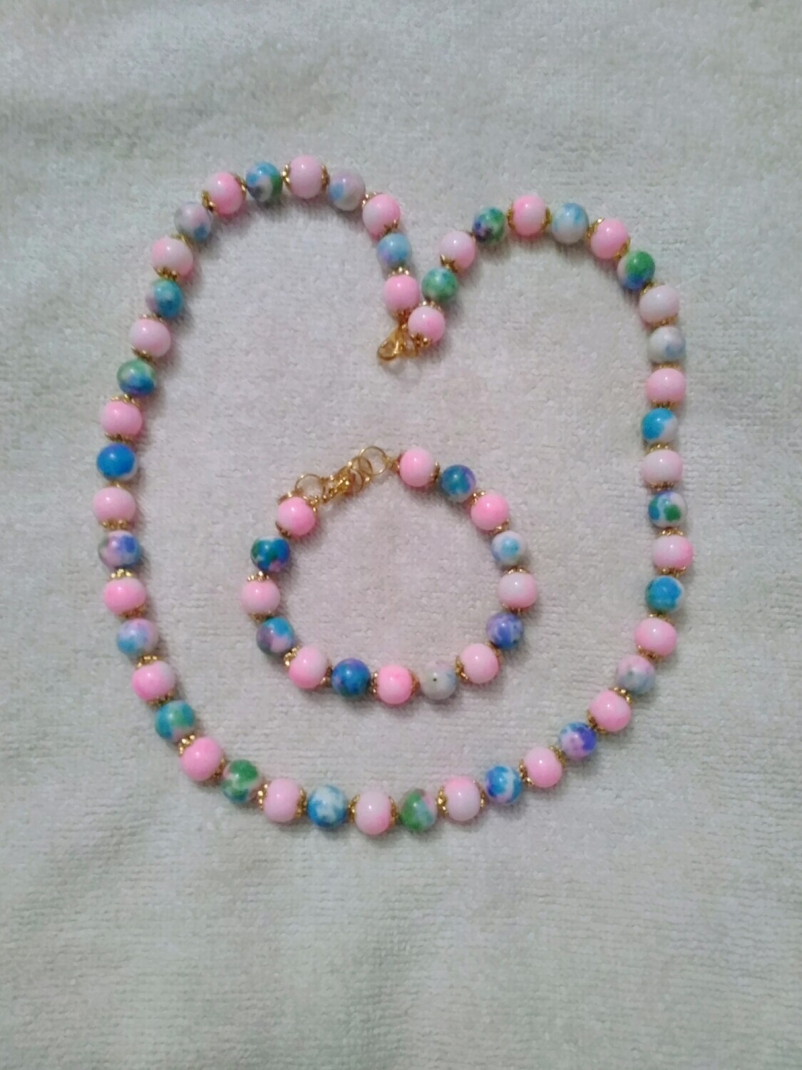 Pink &amp; Blue Beaded Jewelry Set