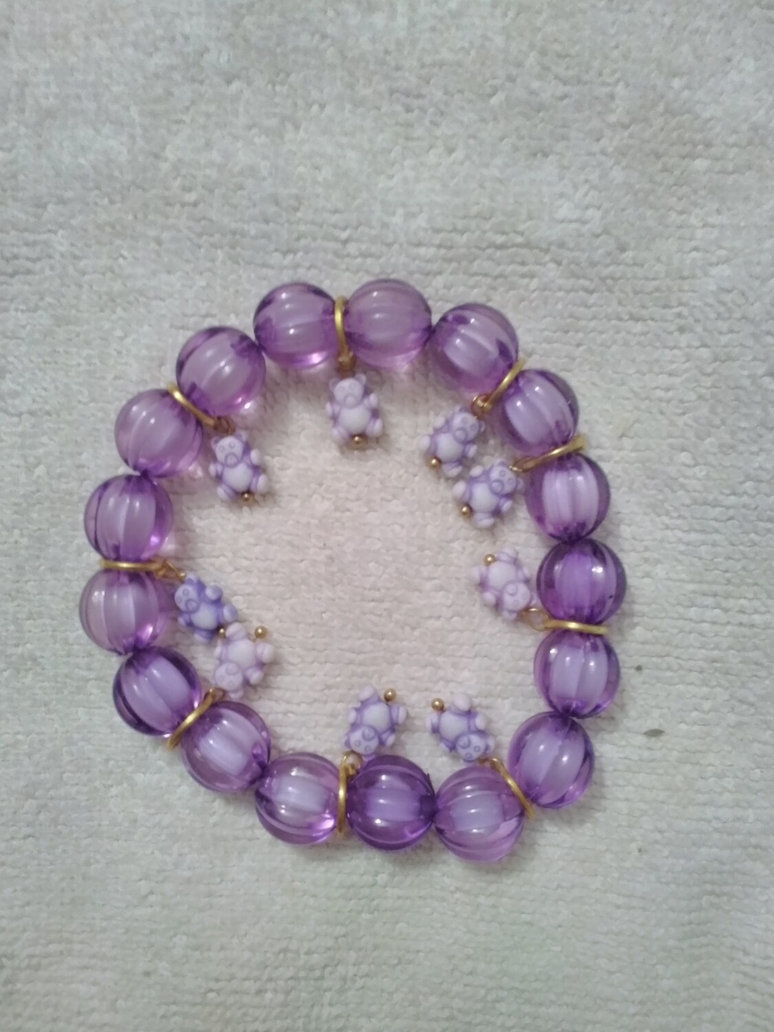 Purple BeadedTeddy Bear Charm Bracelet
