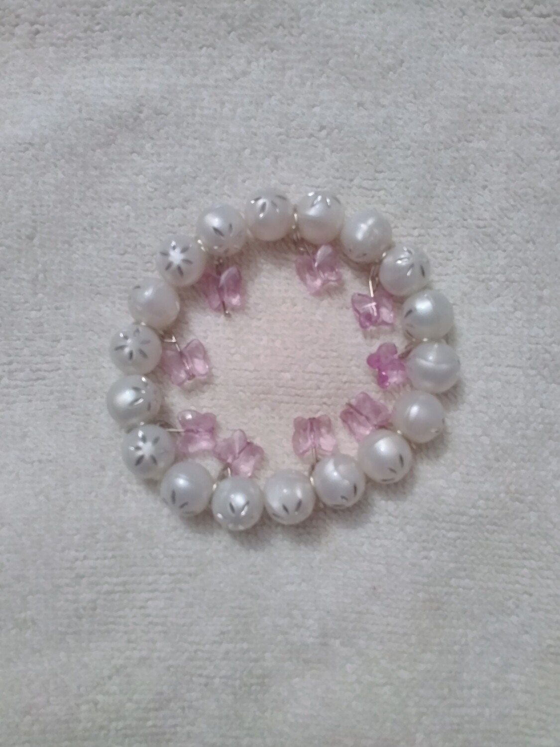 White Beaded Butterfly Charm Bracelet