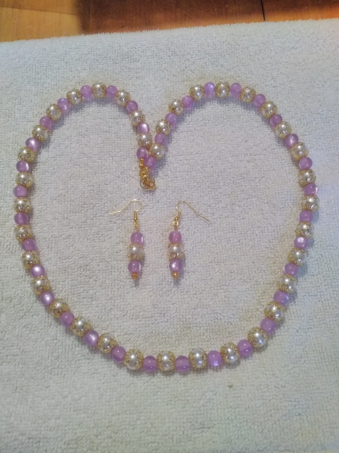 Purple &amp; White Beaded Jewelry Set
