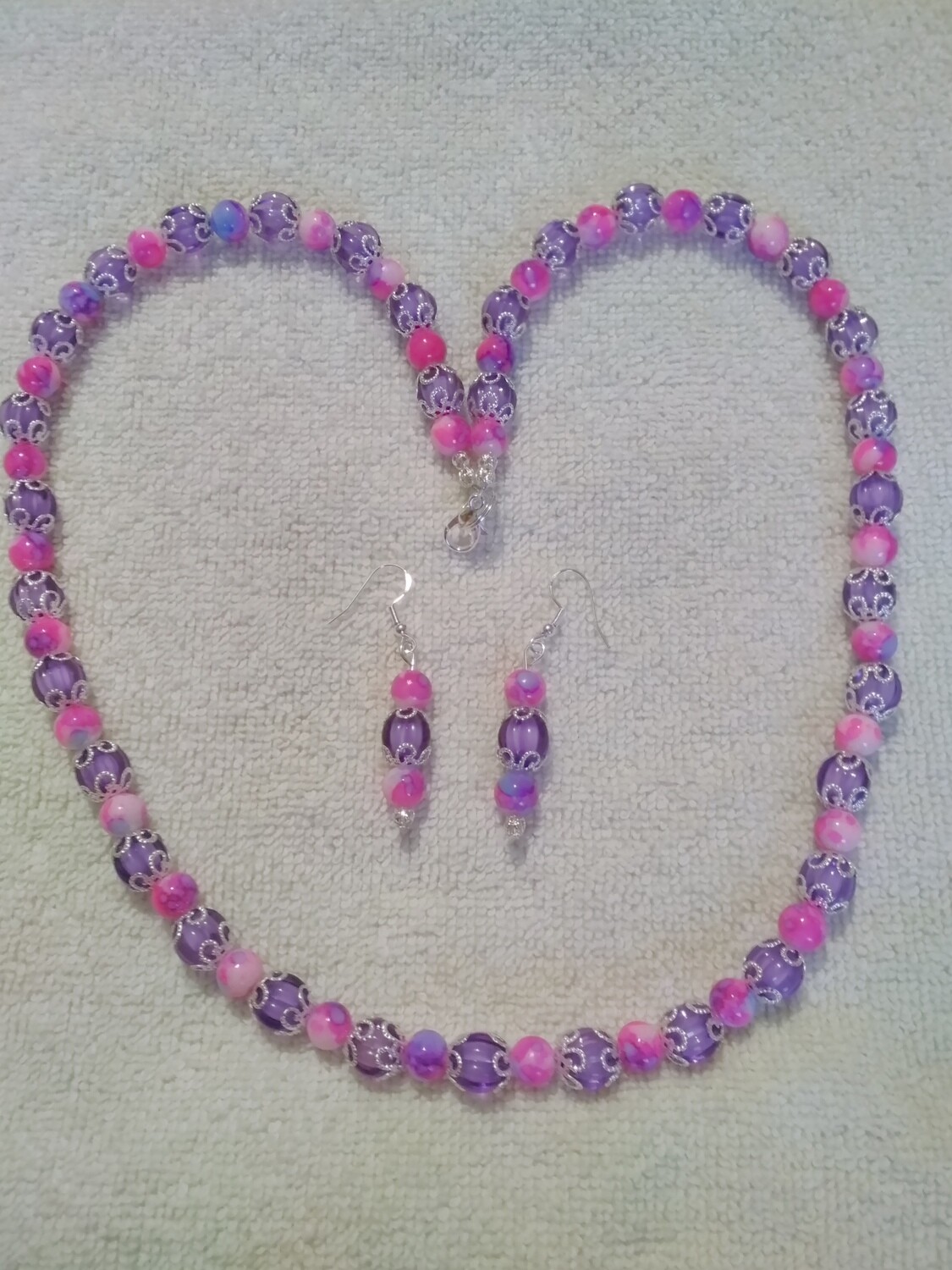 Pink &amp; Purple Beaded Jewelry Set