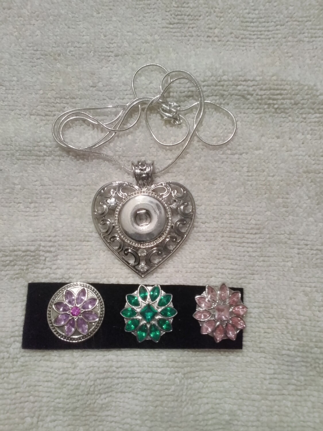 Snap Button Heart Pendant Necklace Set
