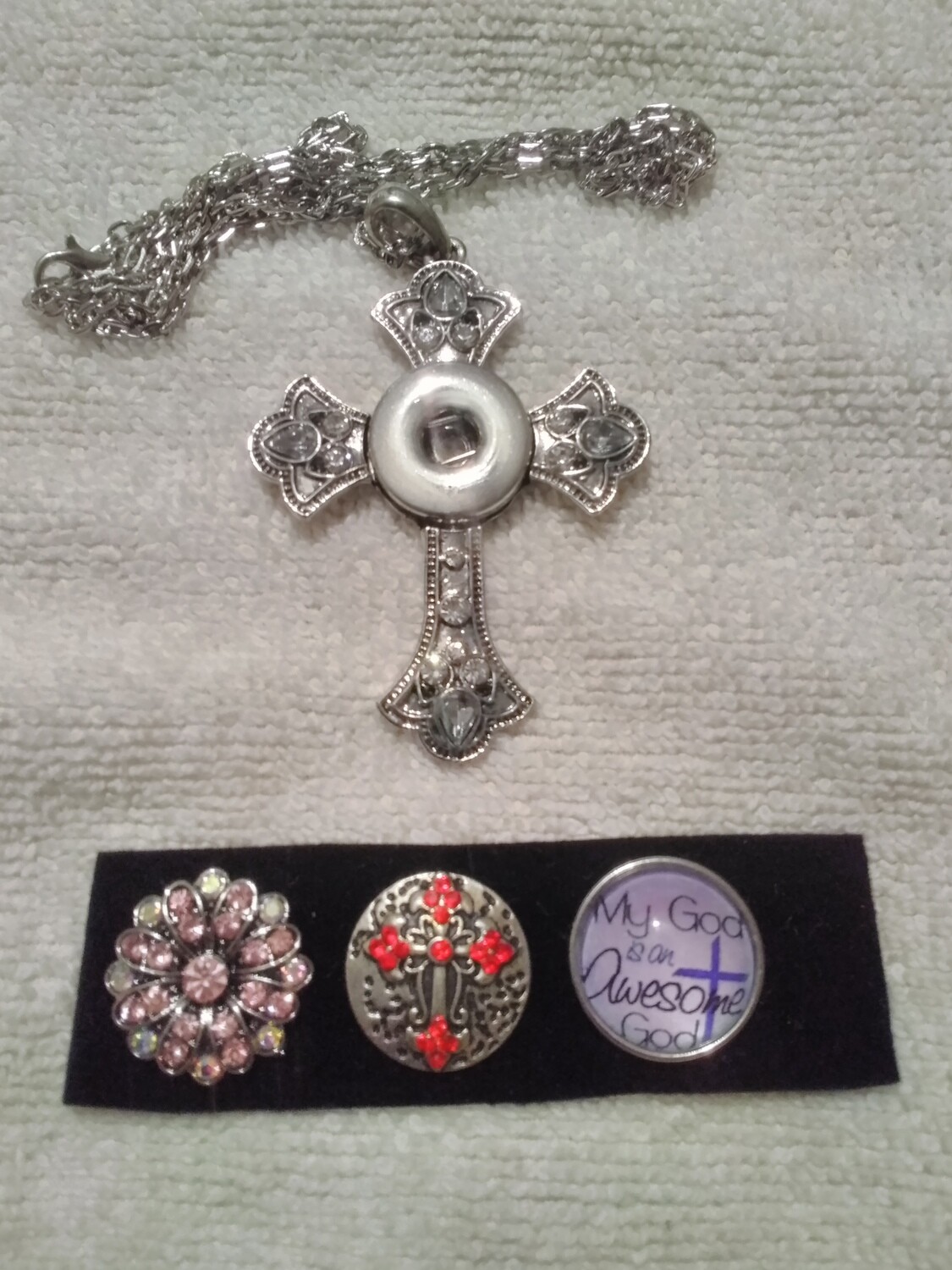 Snap Button Cross Pendant Necklace Set