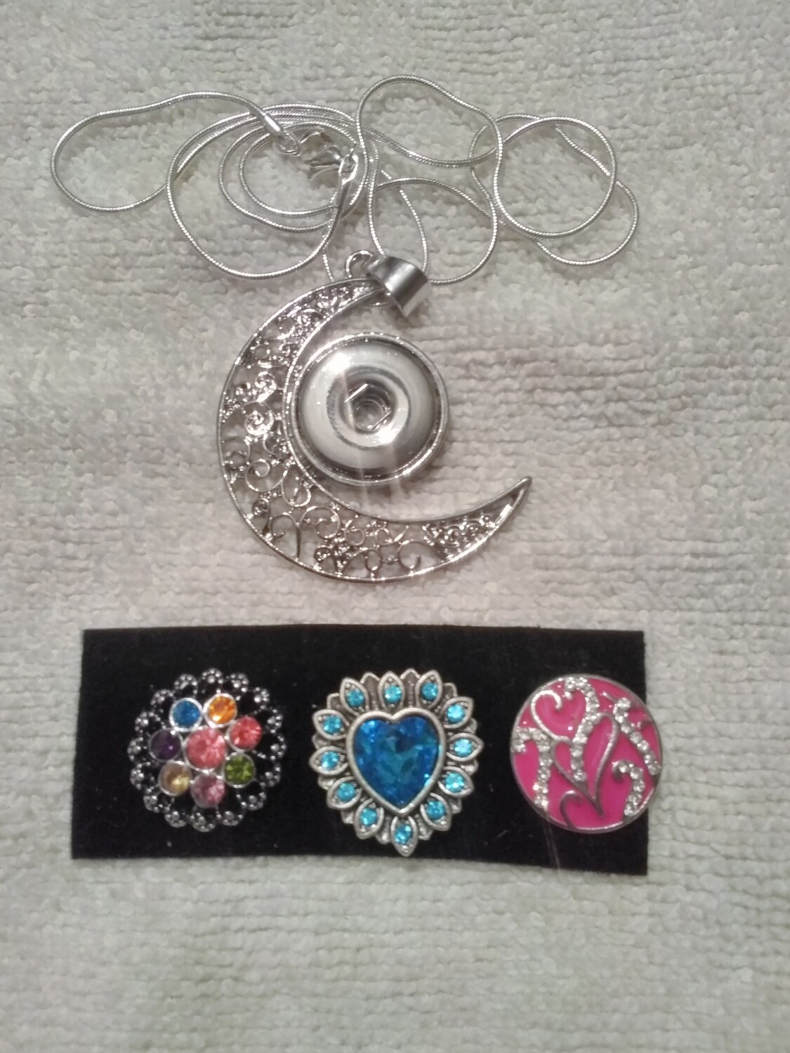 Snap Button Moon Pendant Necklace Set