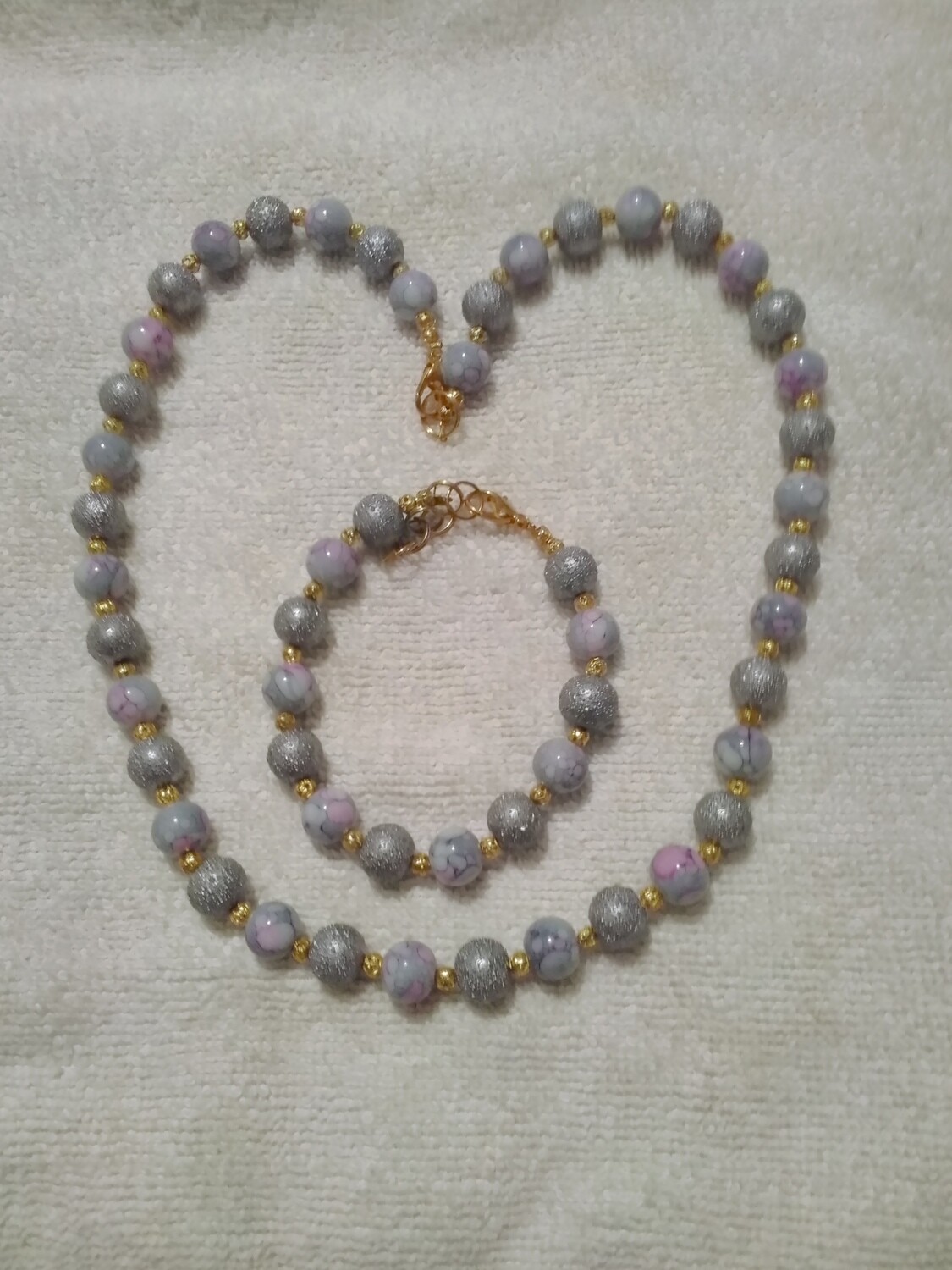 Gray and Purple Beaded Jewelry Set