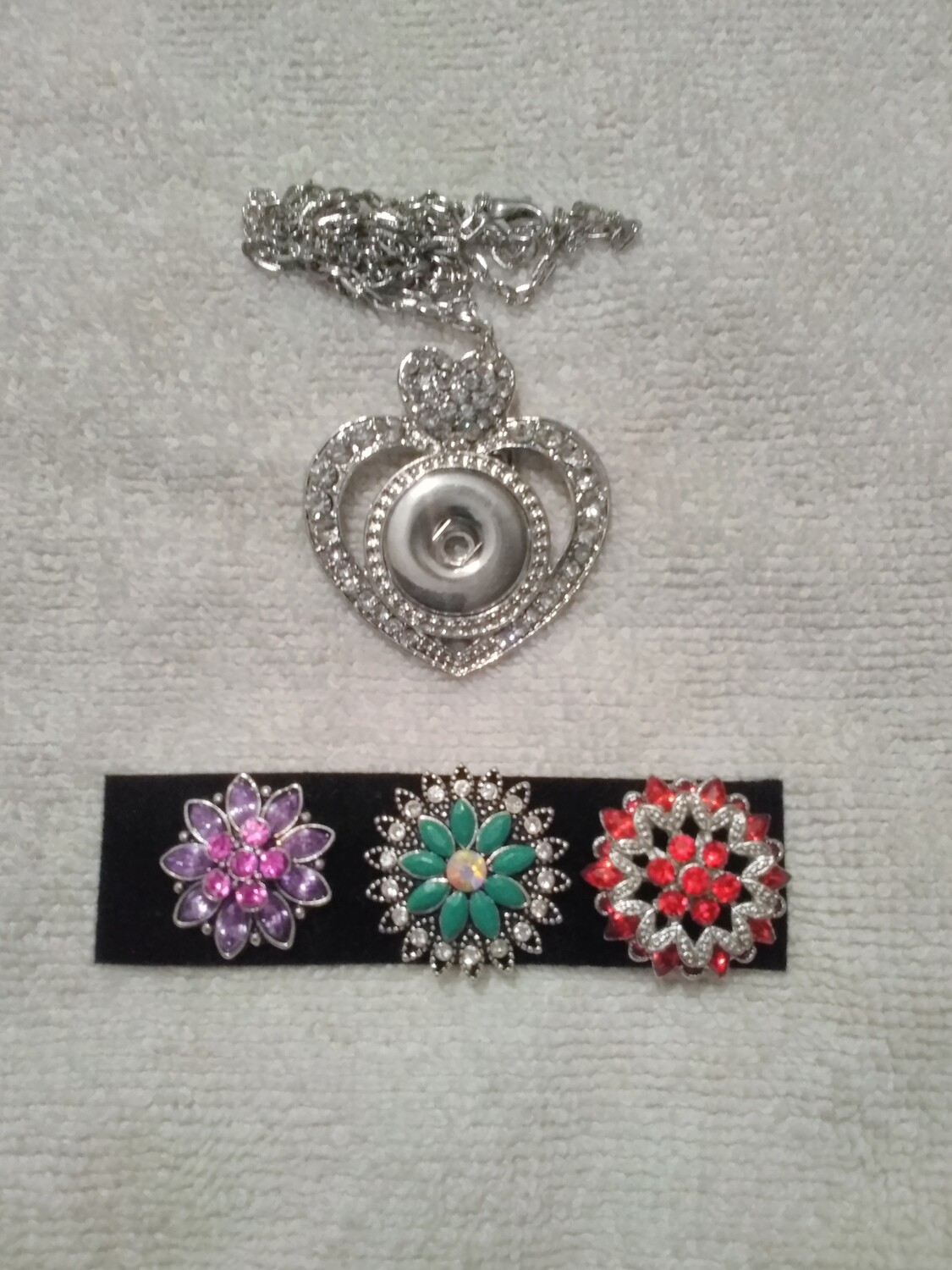 Snap Button Heart Pendant Necklace Set