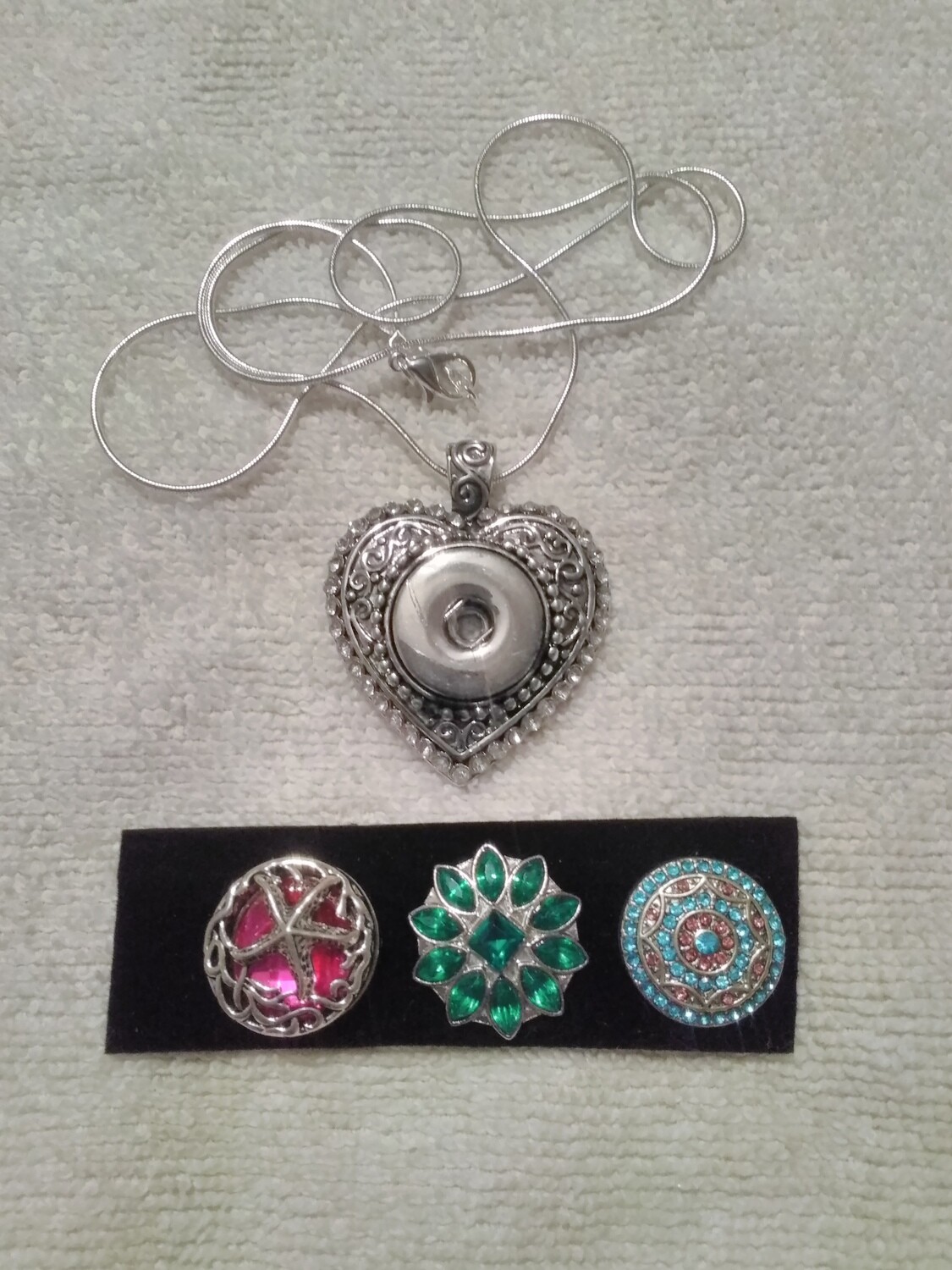 Snap Button Heart Pendant Necklace Set