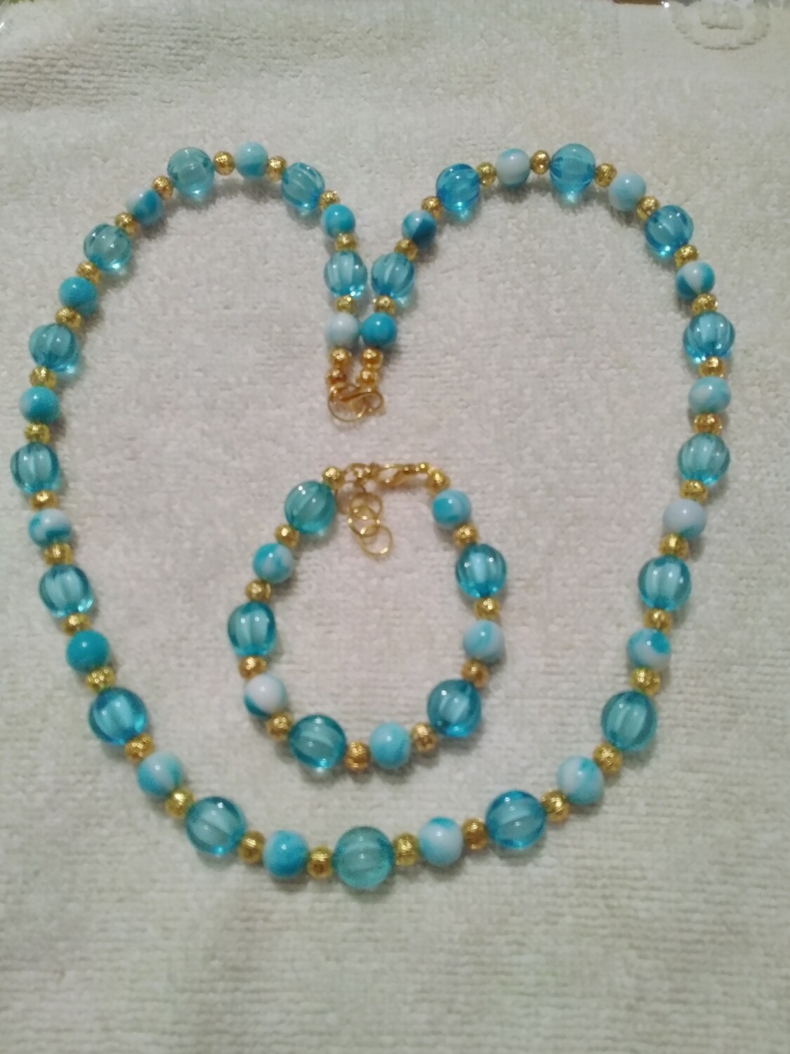Turquoise &amp; White Beaded Jewelry Set