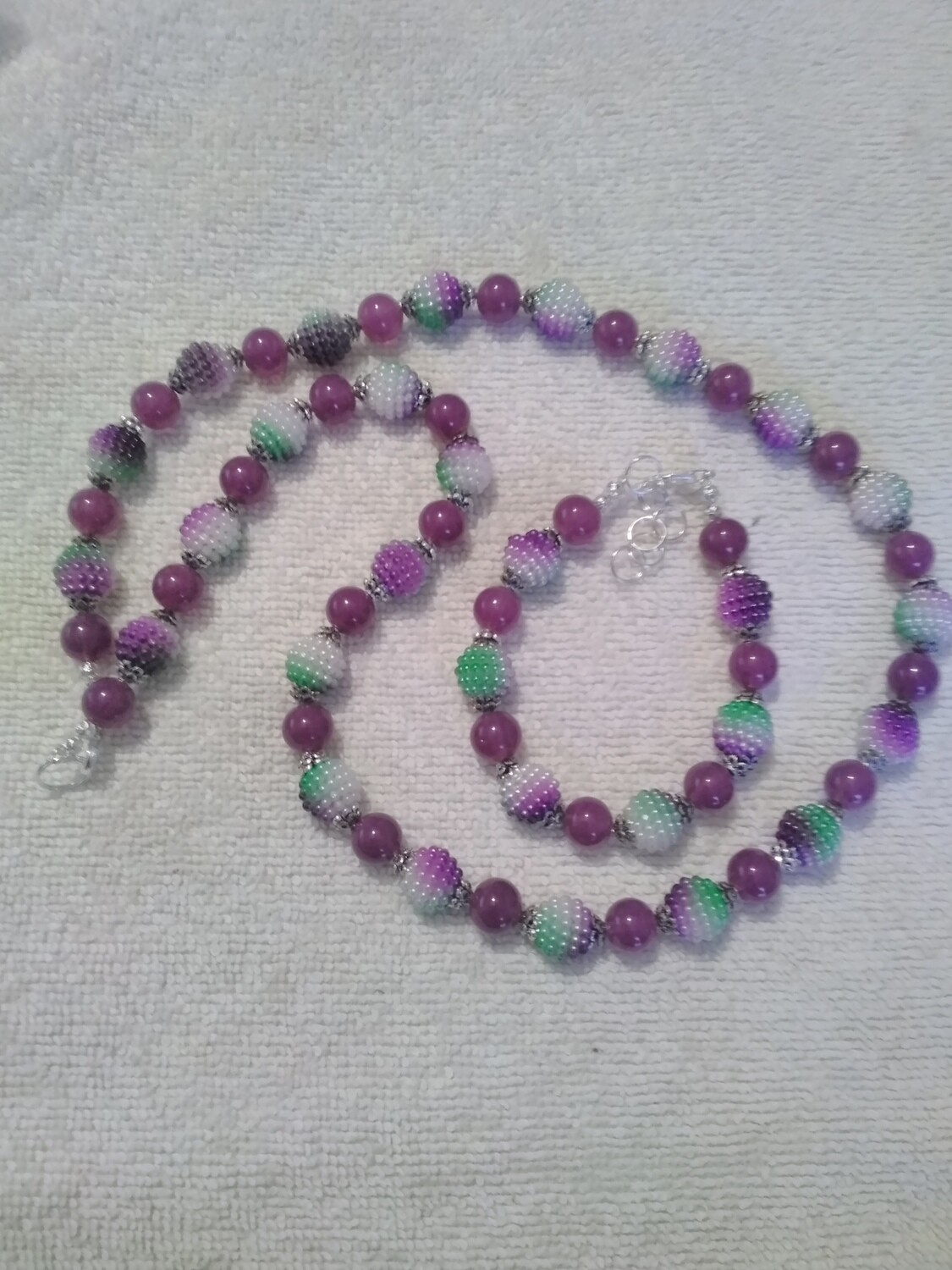 Purple &amp; Green Beaded Jewelry Set