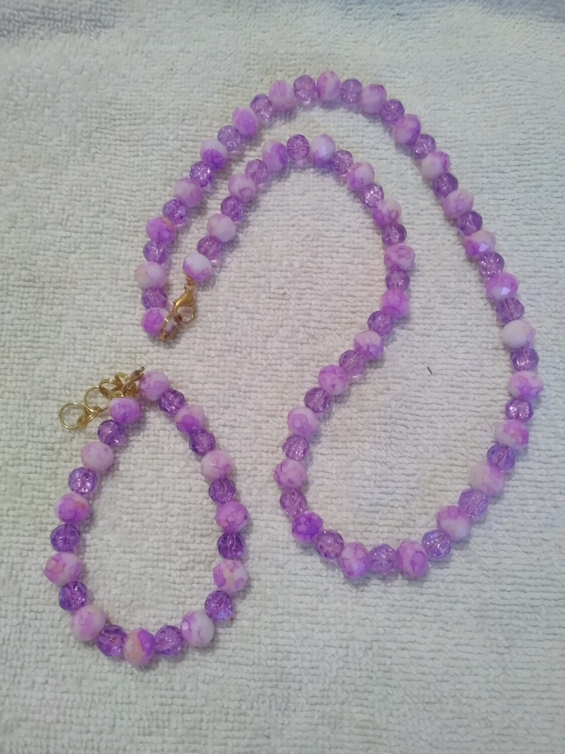 Purple &amp; White Beaded Jewelry Set
