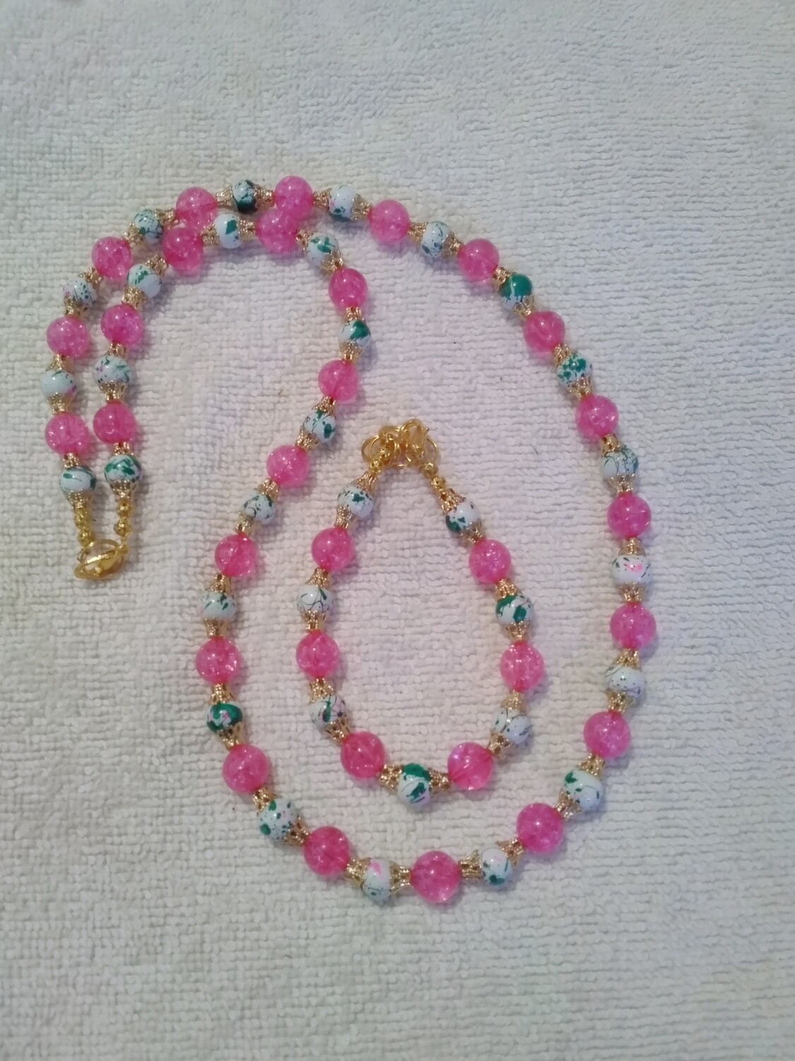 Pink &amp; Green Beaded Jewelry Set