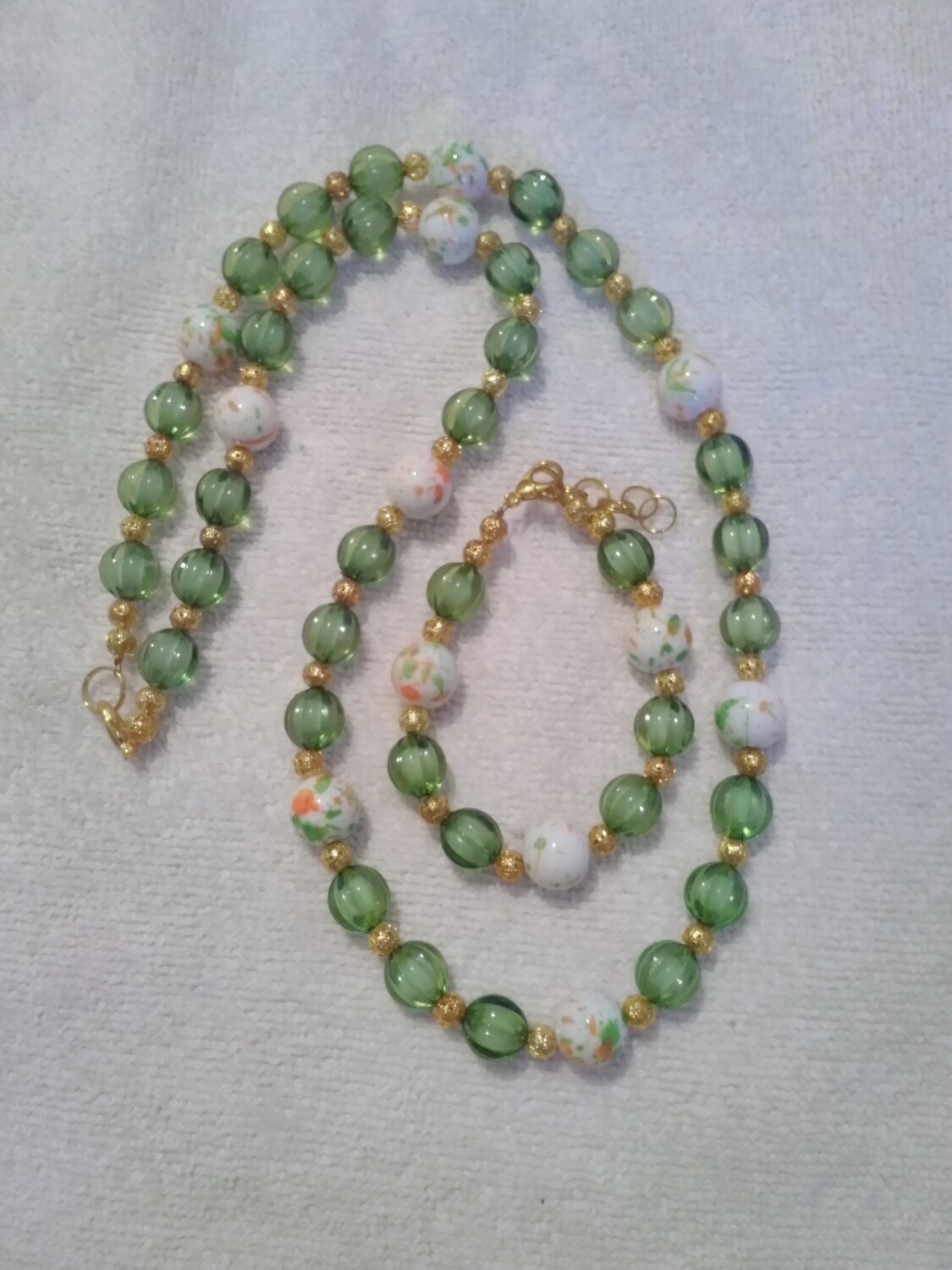 Green &amp; Orange Beaded Jewelry Set