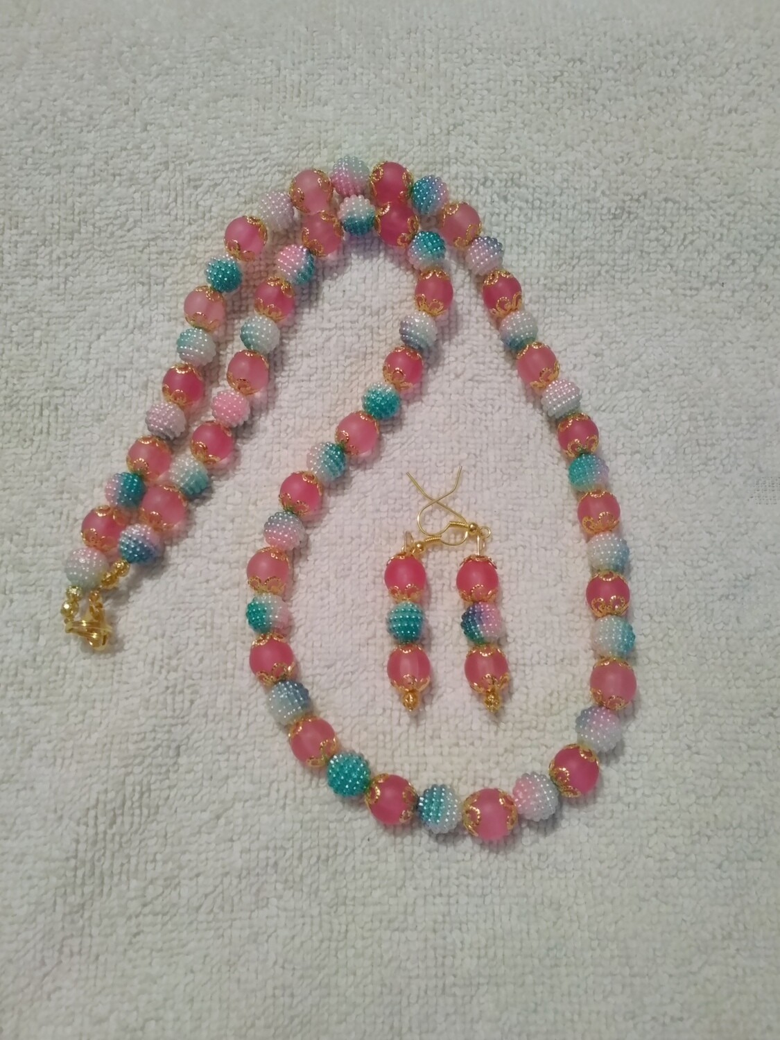 Pink &amp; Turquoise Beaded Jewelry Set