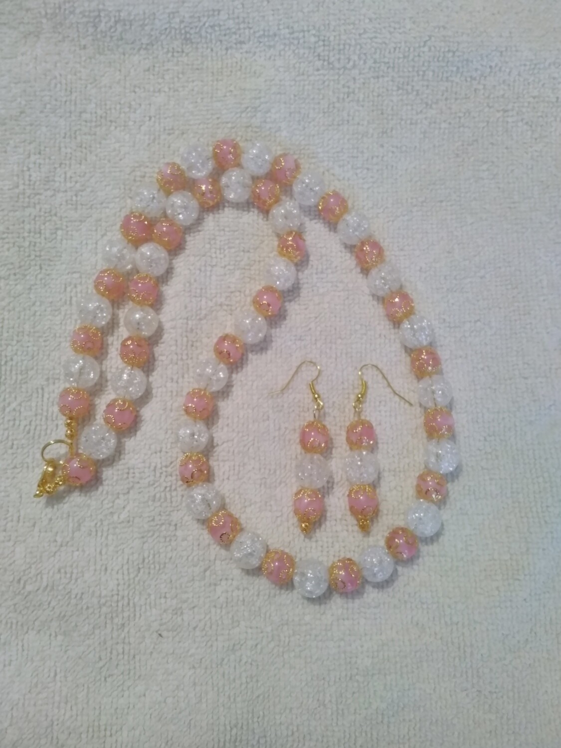 Pink &amp; White Beaded Jewelry Set