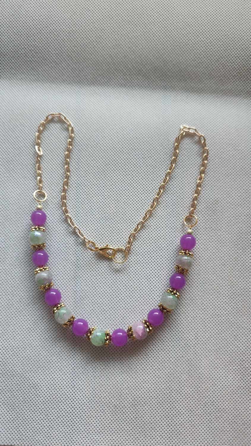 GREEN &amp; PURPLE BEADED NECKLACE