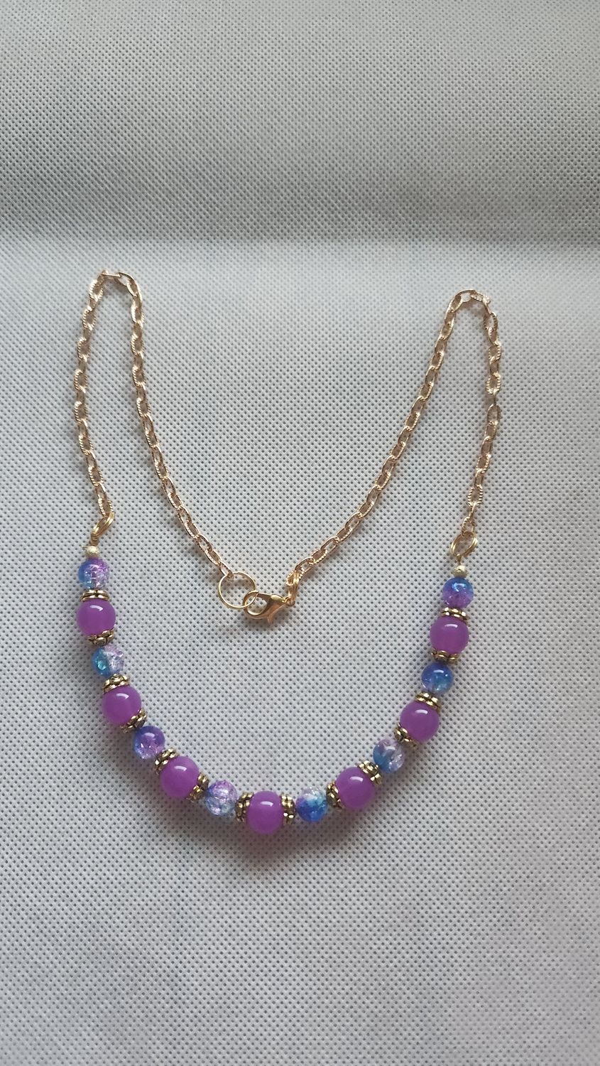 PURPLE &amp; TURQUOISE BEADED NECKLACE