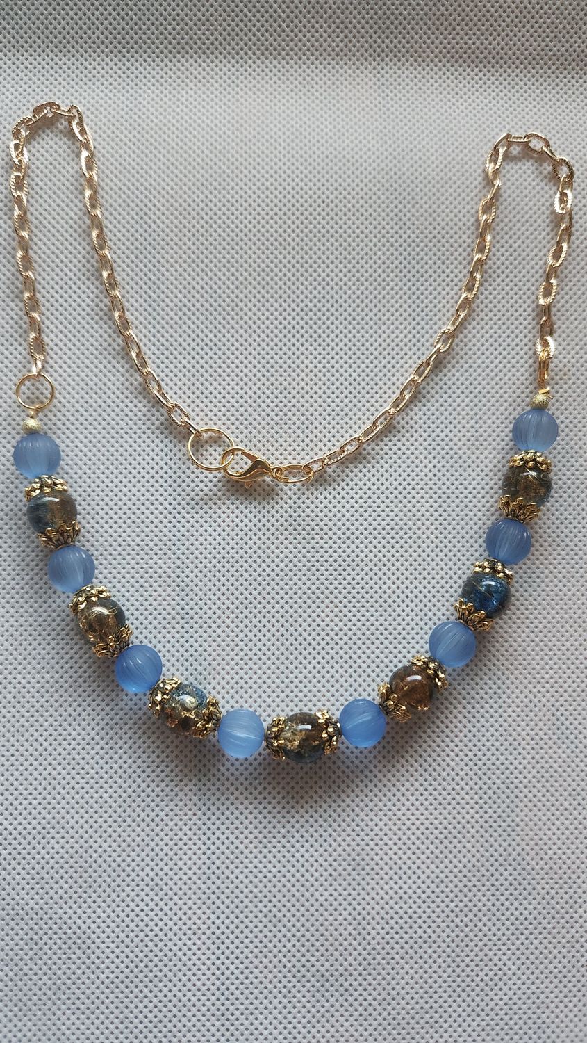 BLUE &amp; ORANGE BEADED NECKLACE
