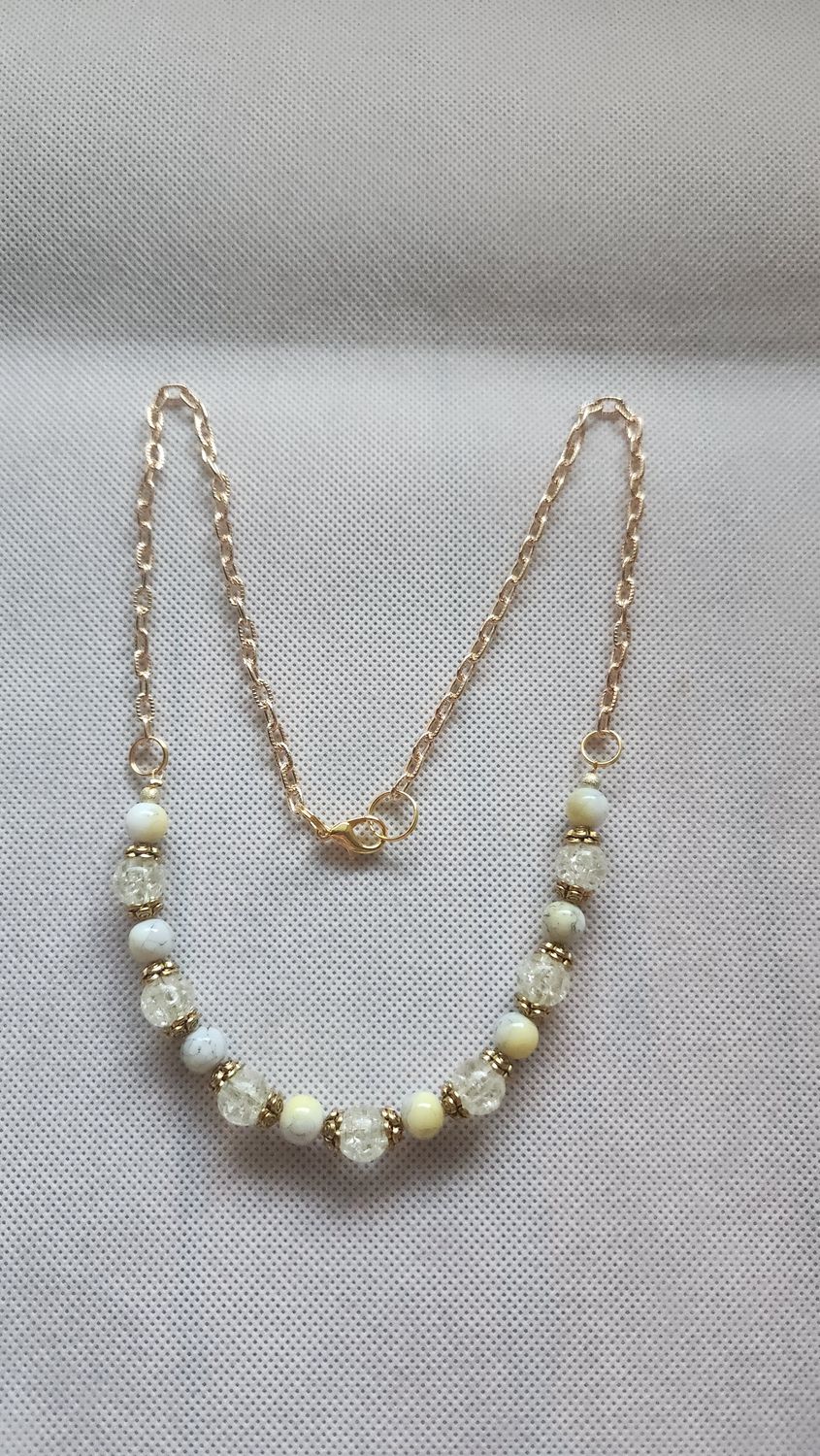 YELLOW &amp; GRAY BEADED NECKLACE