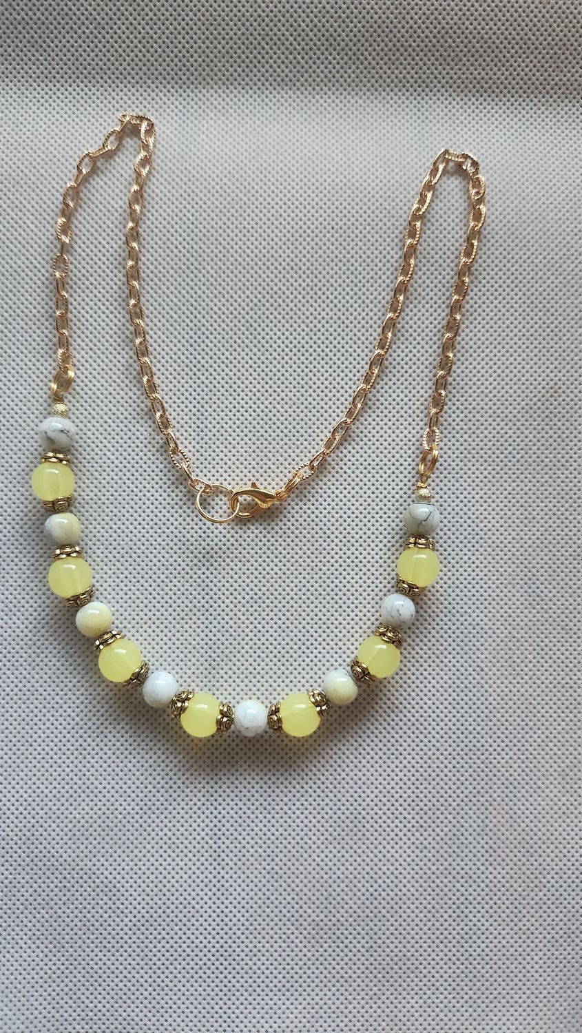 GRAY &amp; YELLOW BEADED NECKLACE