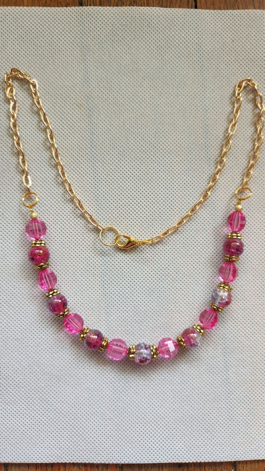 PINK &amp; TURQUOISE BEADED NECKLACE