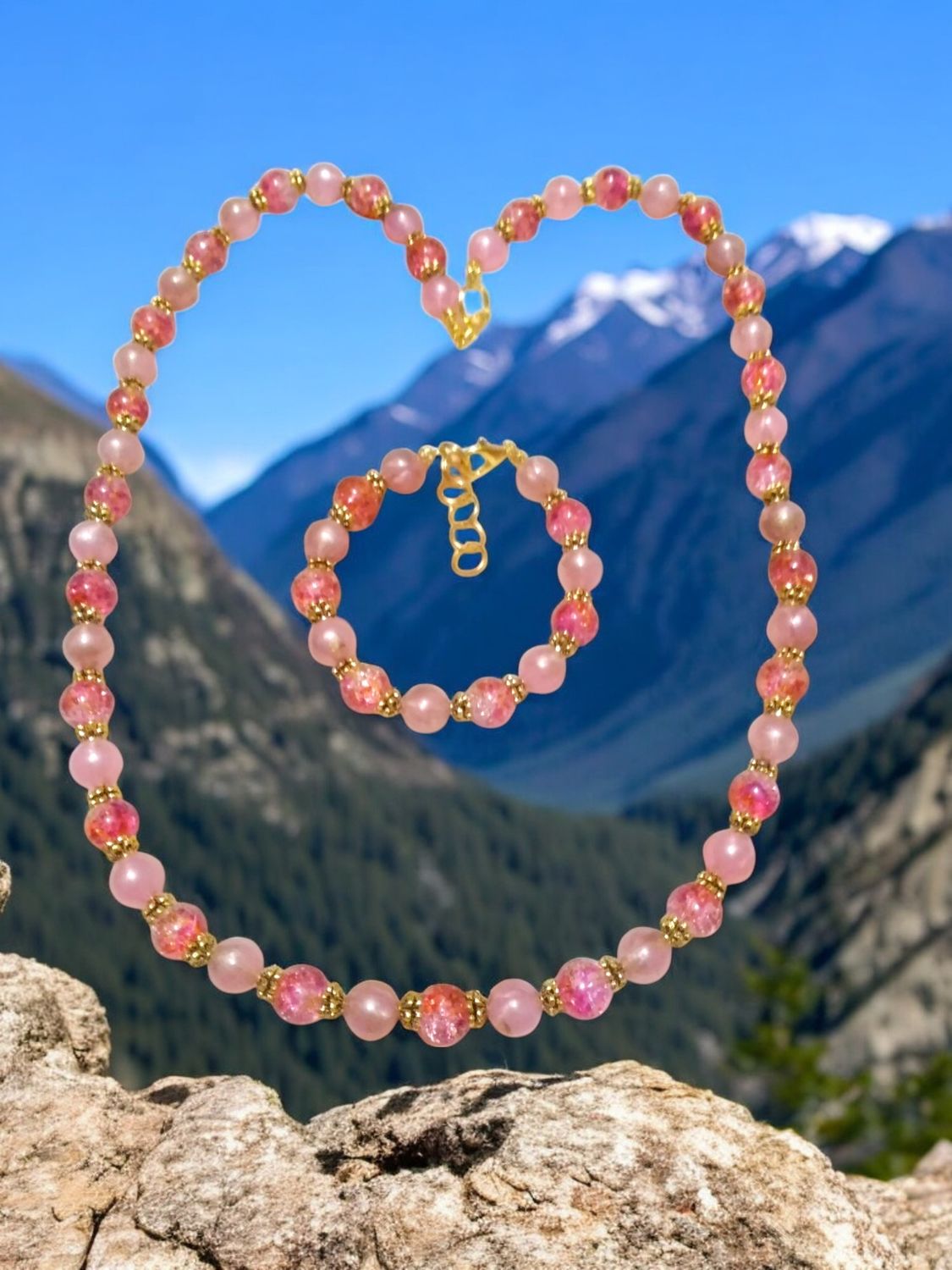 PINK BEADED JEWELRY SET