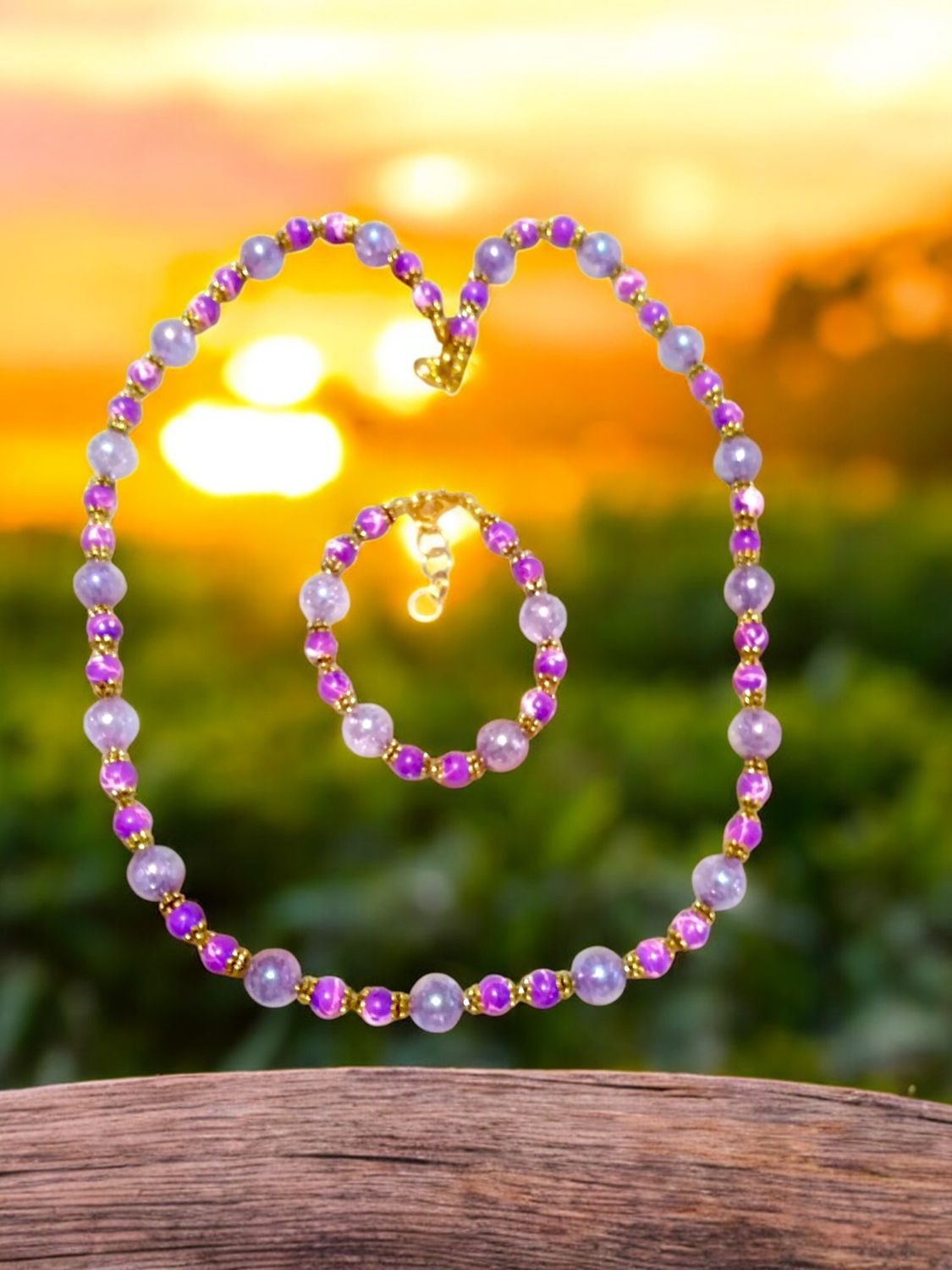 PURPLE BEADED JEWELRY SET