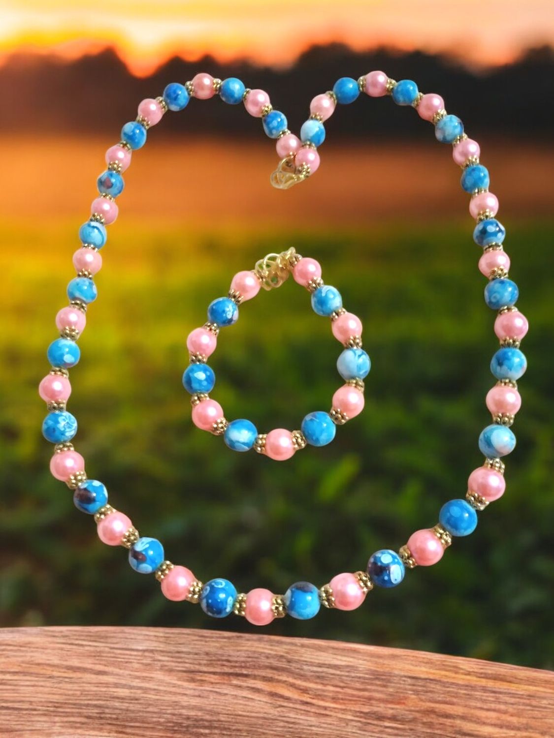 PINK &amp; BLUE BEADED JEWELRY SET