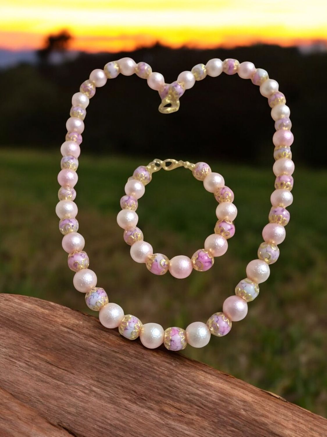 PINK BEADED JEWELRY SET