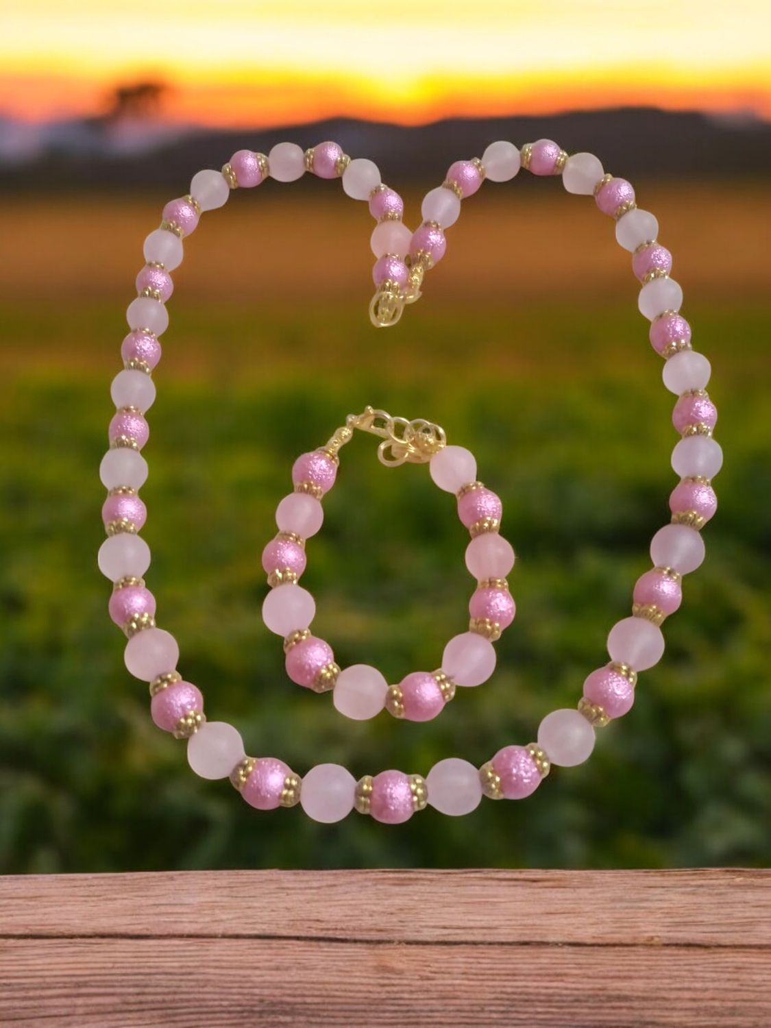 PINK BEADED JEWELRY SET