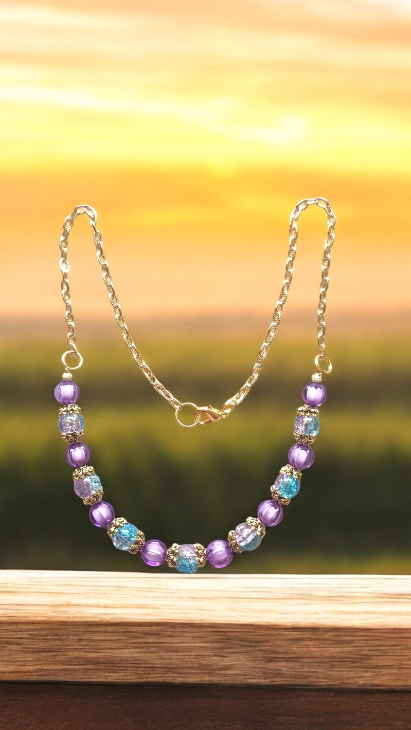 PURPLE &amp; TURQUOISE BEADED NECKLACE