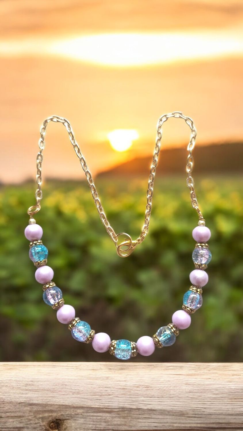 PURPLE &amp; TURQUOISE BEADED NECKLACE