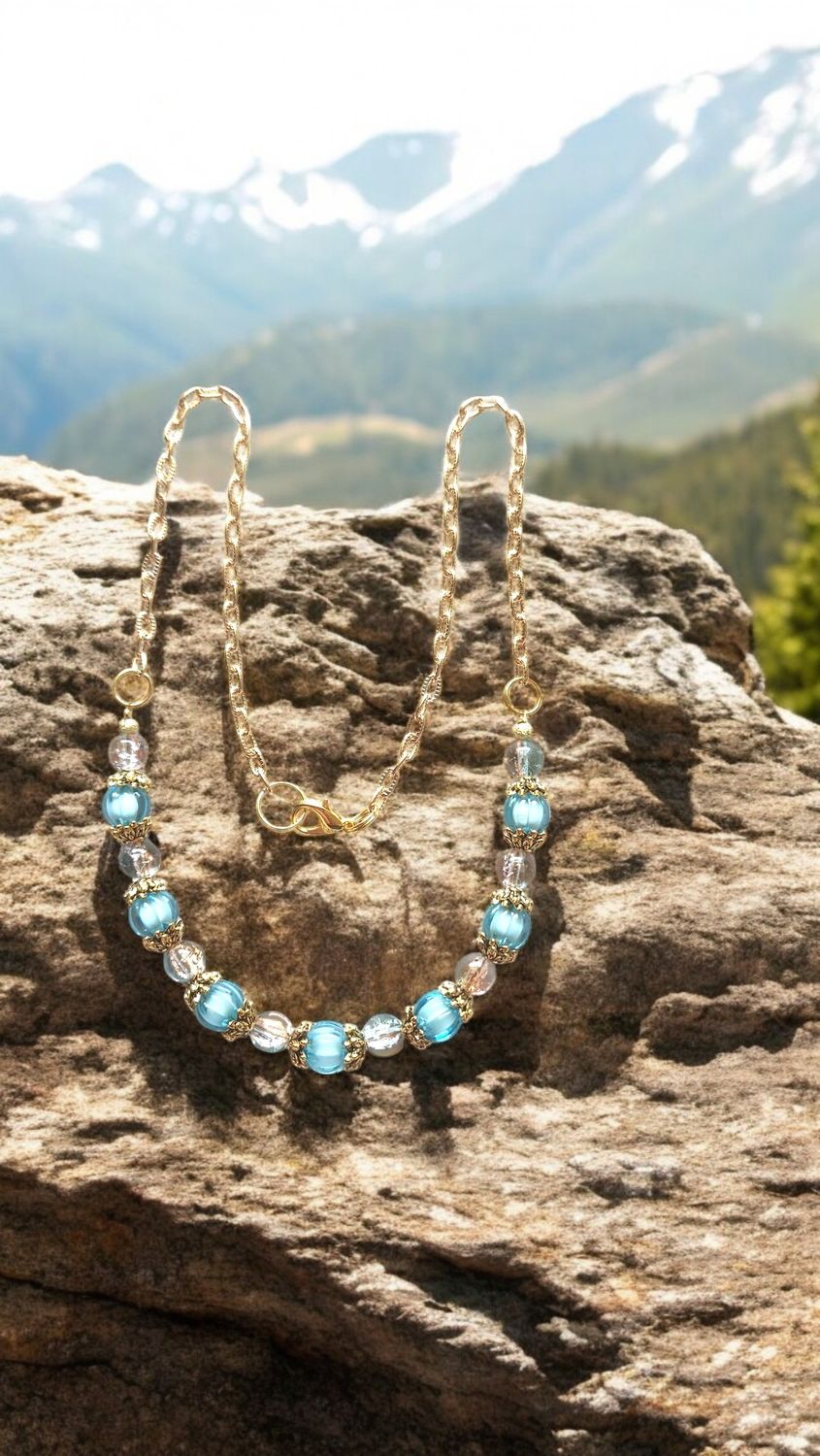 PINK &amp; TURQUOISE BEADED NECKLACE