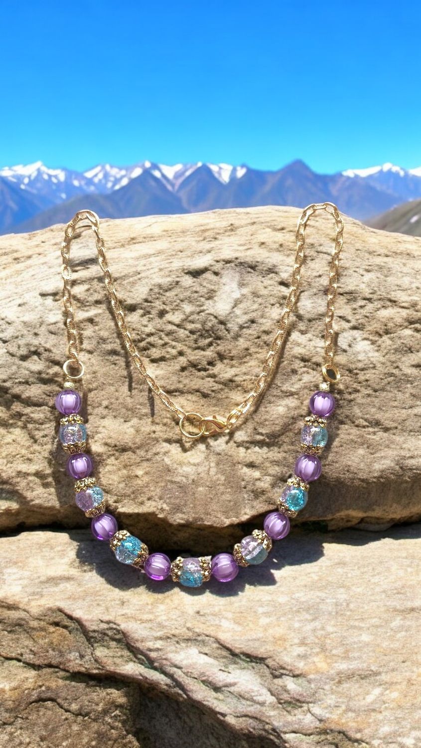 PURPLE &amp; TURQUOISE BEADED NECKLACE