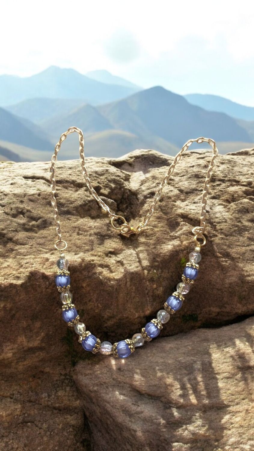 BLUE &amp; PINK BEADED NECKLACE