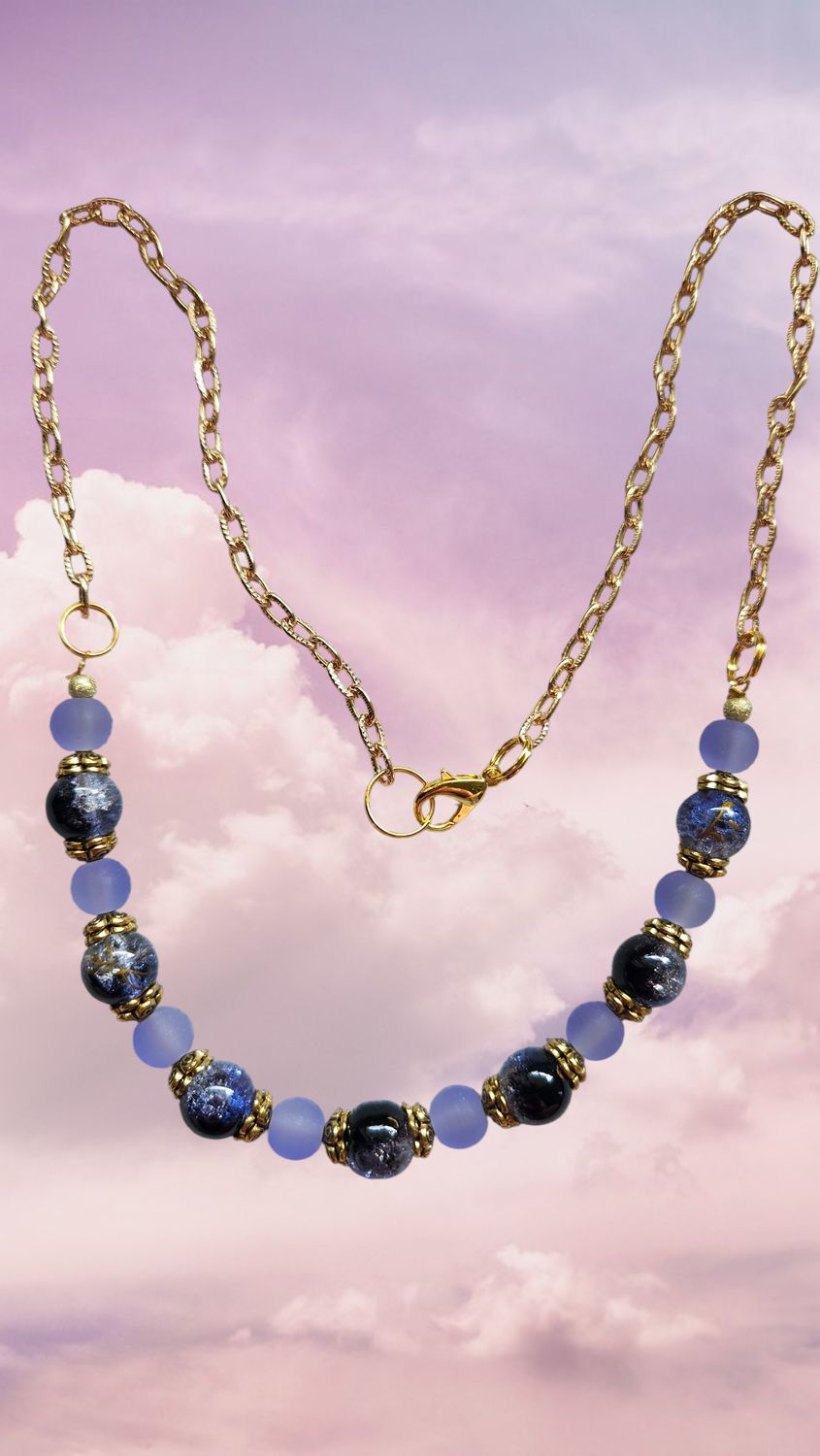 BLUE &amp; ORANGE BEADED NECKLACE