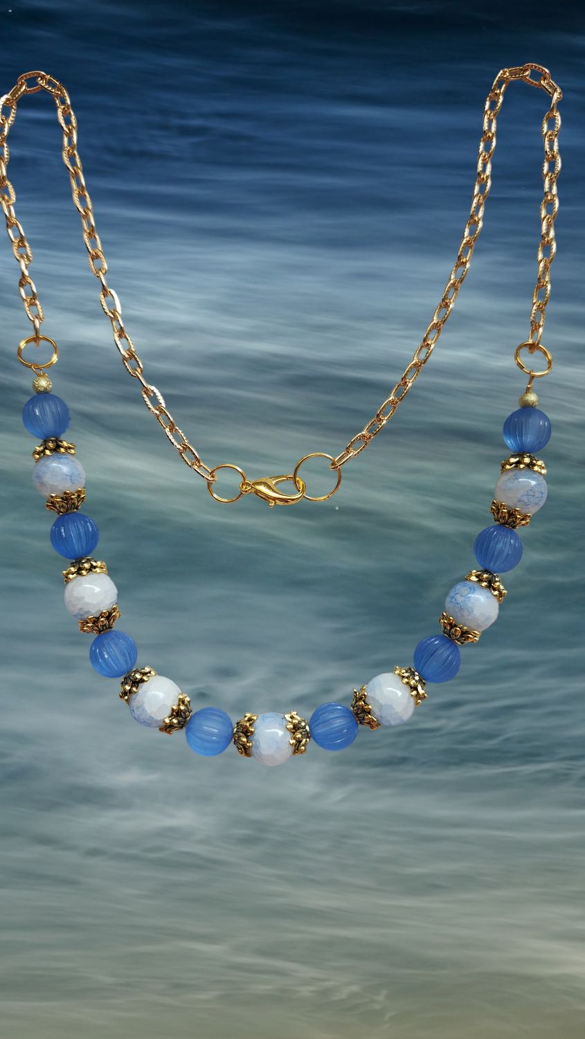 BLUE &amp; WHITE BEADED NECKLACE