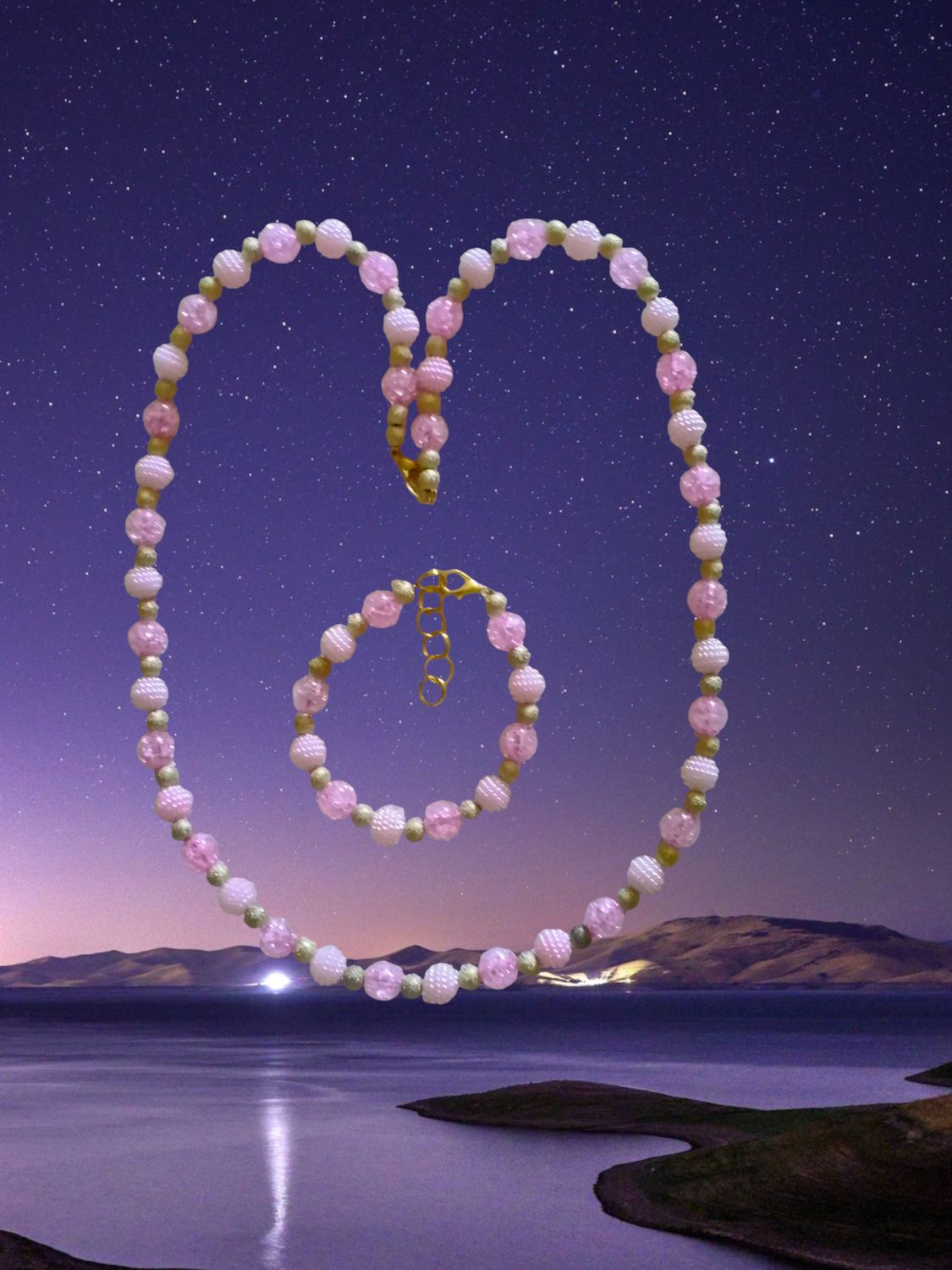 PINK BEADED JEWELRY SET