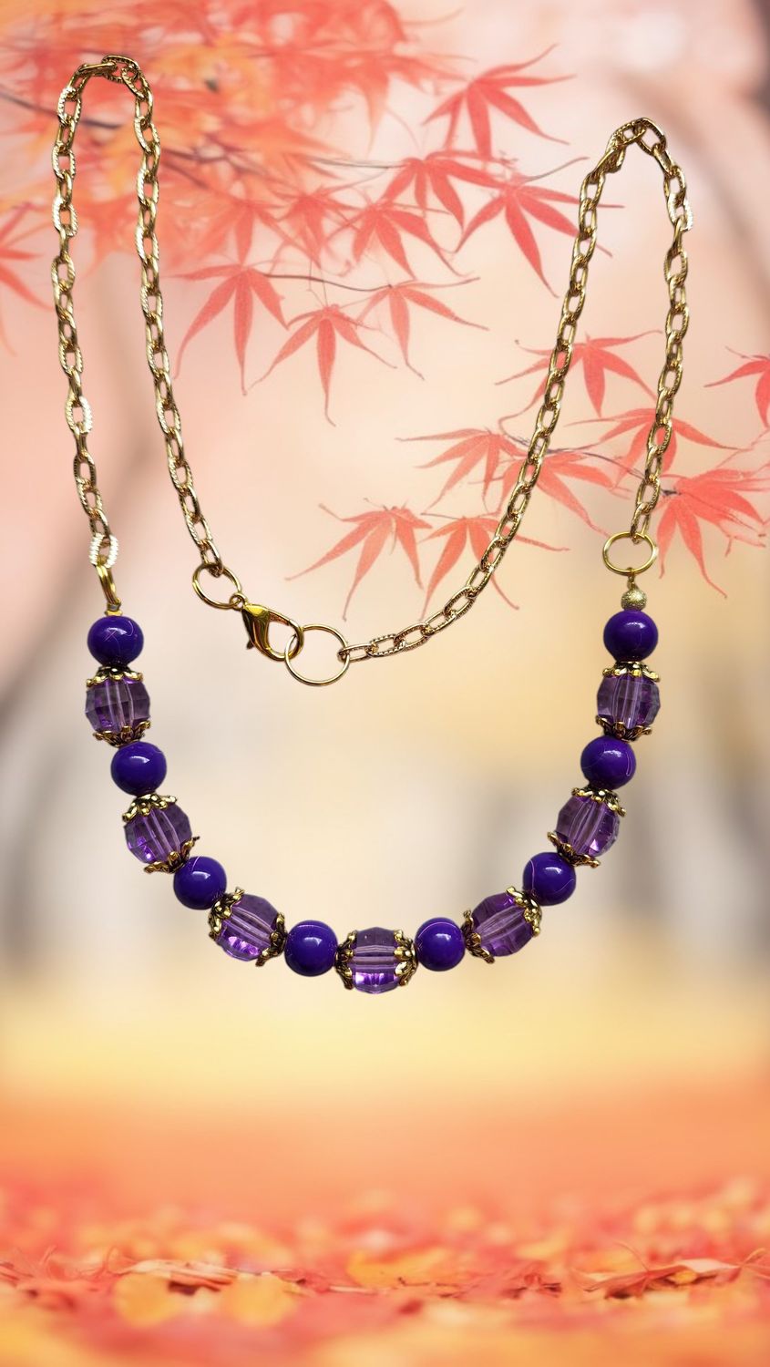 BLACK &amp; PURPLE BEADED NECKLACE