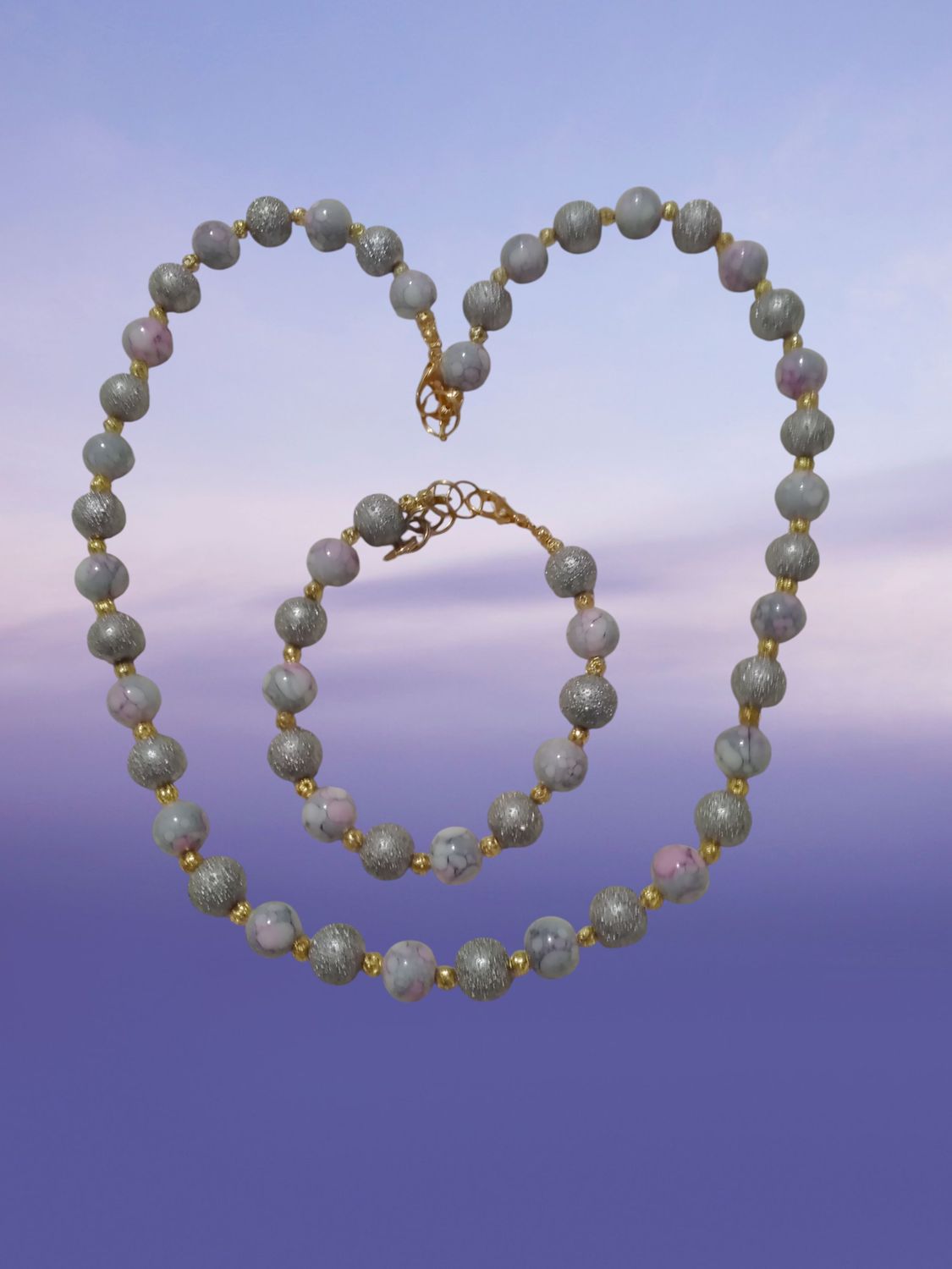 Gray and Purple Beaded Jewelry Set