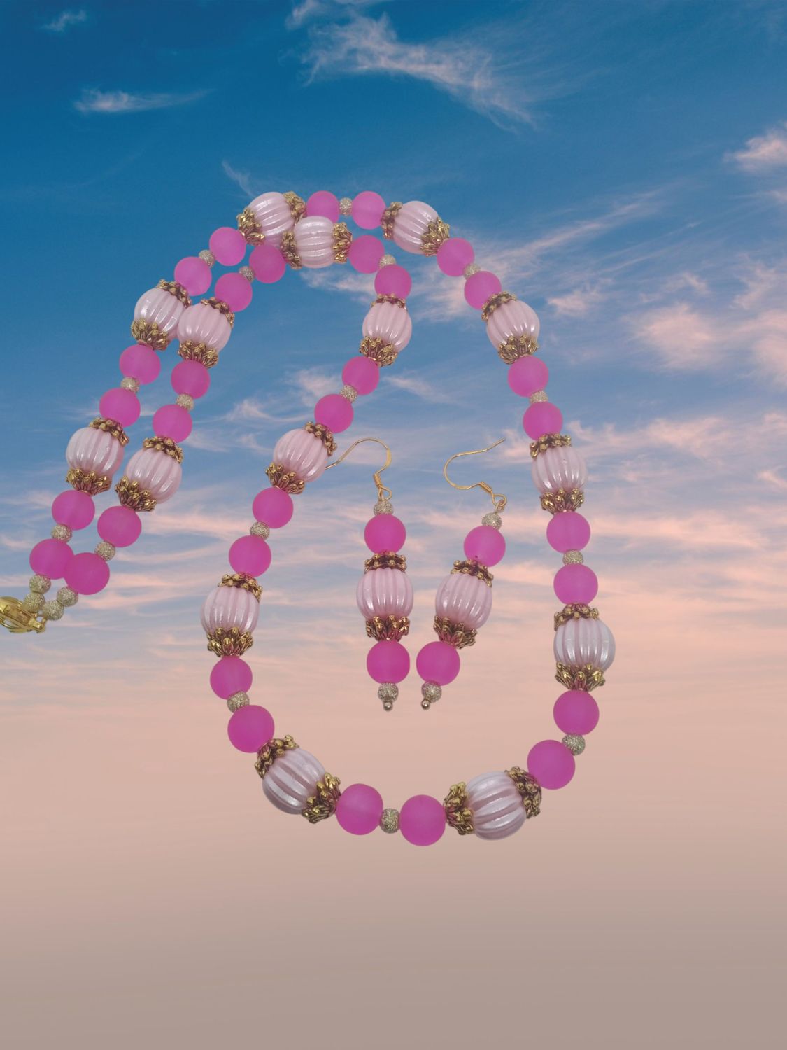 PINK BEADED JEWERY SET