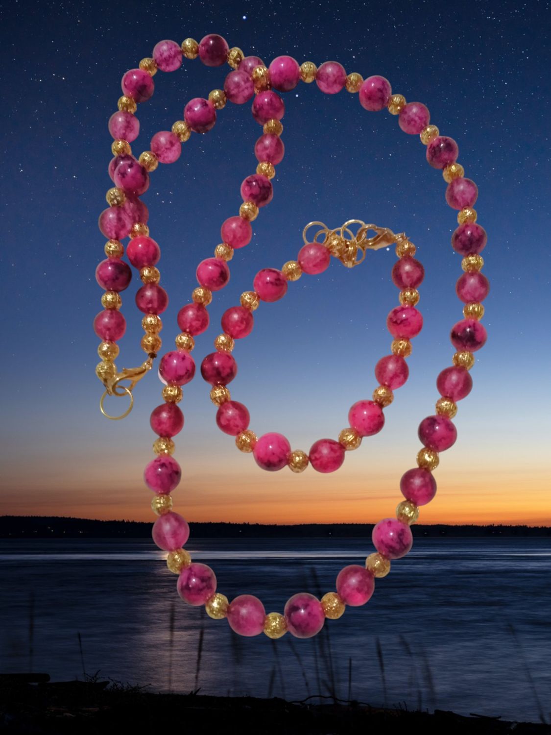 Pink &amp; Black Beaded Jewelry Set