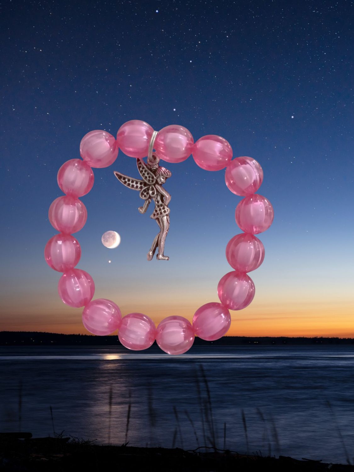 Pink Beaded Fairy Charm Bracelet