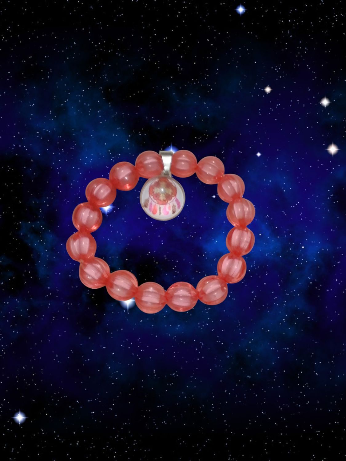 PINK BEADED DREAMCATCHER CHARM BRACELET