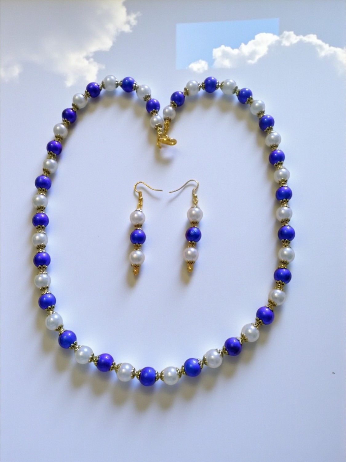 Blue &amp; White Beaded Jewelry Set