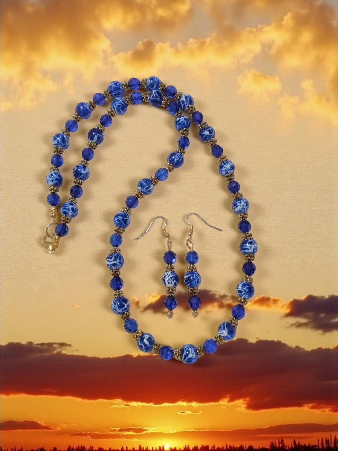 Blue &amp; White Beaded Jewelry Set