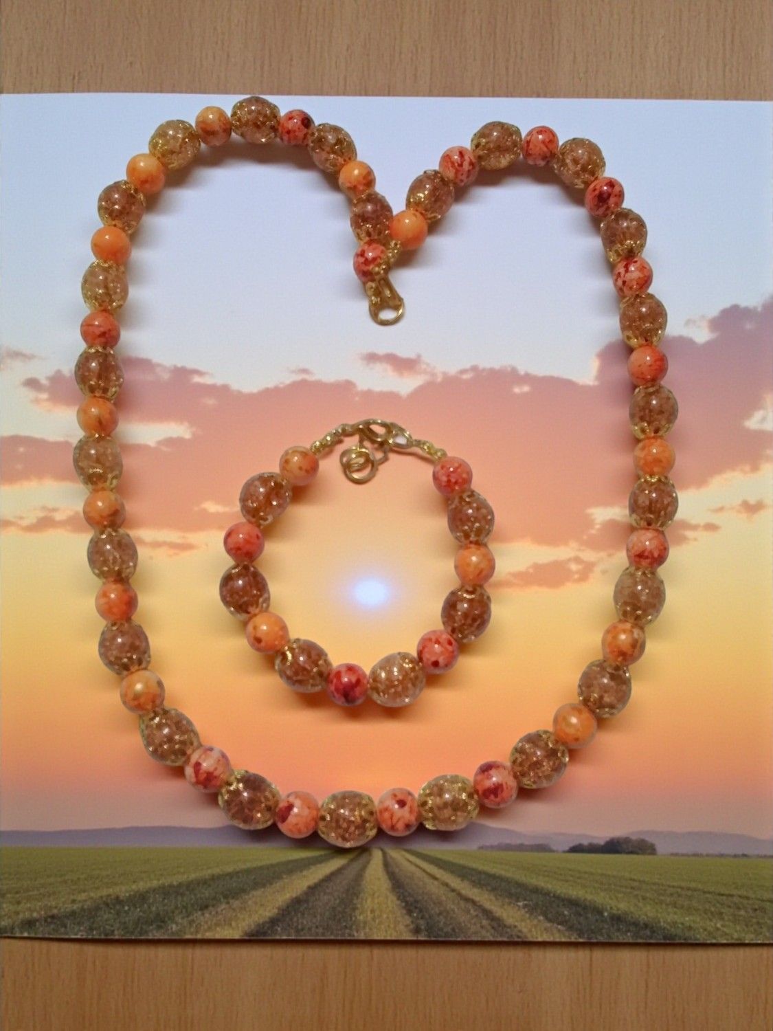 Brown &amp; Orange Beaded Jewelry Set