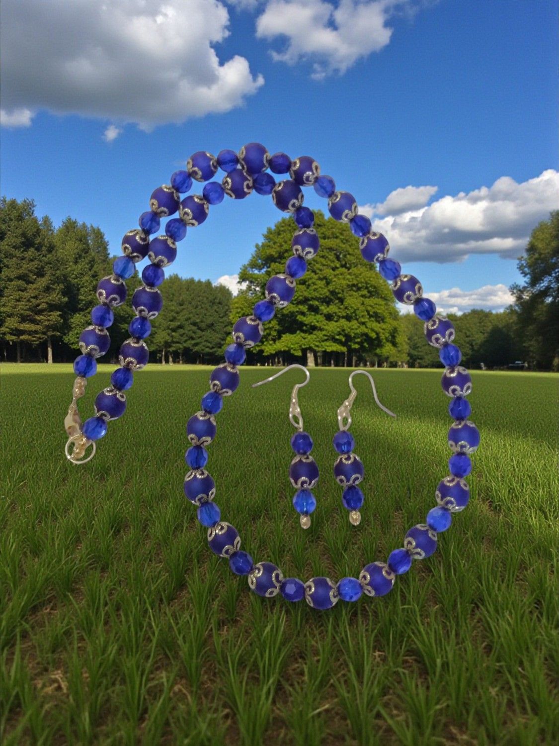 Blue Beaded Jewelry Set