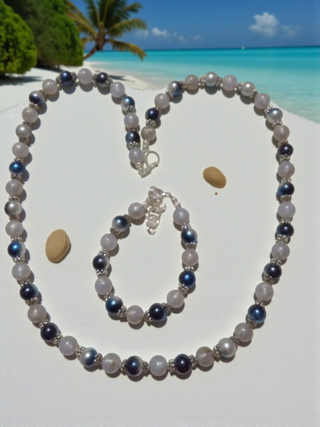 Blue &amp; Gray Beaded Jewelry Set