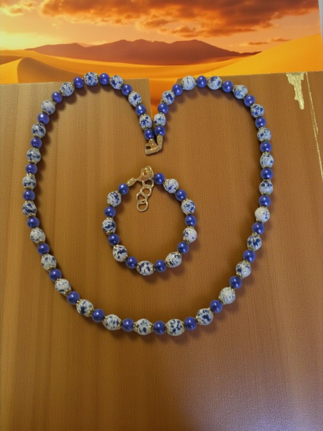 Blue &amp; White Beaded Jewelry Set