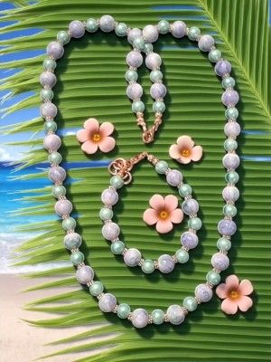 AQUA BLUE AND PURPLE BEADED JEWELRY SET